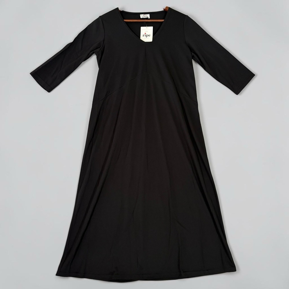 Ripe Maternity Black V-Neck 3/4 Sleeve Midi Dress Size L RETAIL $72.99